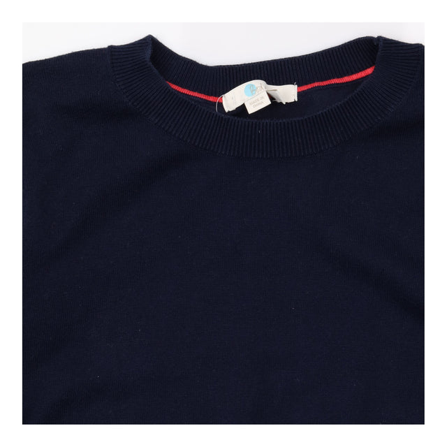 Jumper Navy Blue Fine Knit Crew Neck Button Cuff