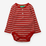 Bodysuit ribbed LS red white stripe 2 buttons