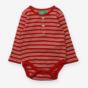 Bodysuit ribbed LS red white stripe 2 buttons