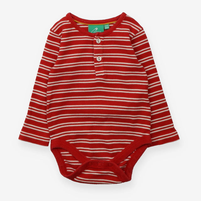 Bodysuit ribbed LS red white stripe 2 buttons