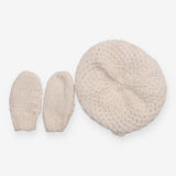 Cream Knit Hat and Mittens