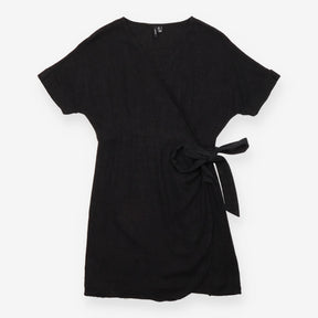 Vero Moda Black Short Sleeve Side Tie Wrap Mini Dr