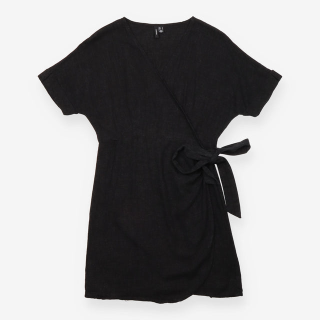 Vero Moda Black Short Sleeve Side Tie Wrap Mini Dr