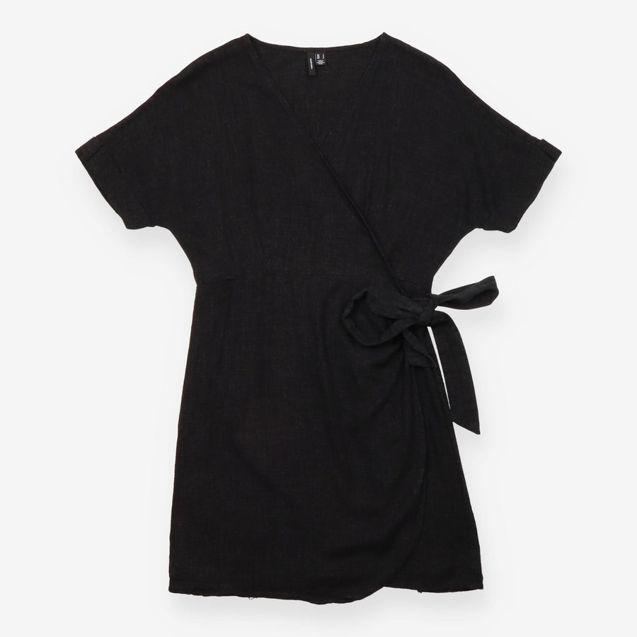 Vero Moda Black Short Sleeve Side Tie Wrap Mini Dr