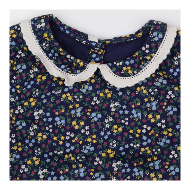 Navy floral long sleeve tunic with collar