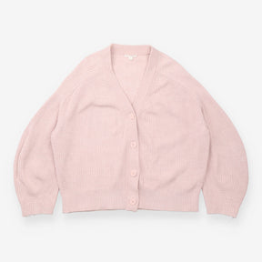 V-Neck Chunky Knit Cardigan Dusty Pink Cotton