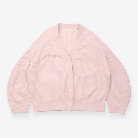 V-Neck Chunky Knit Cardigan Dusty Pink Cotton