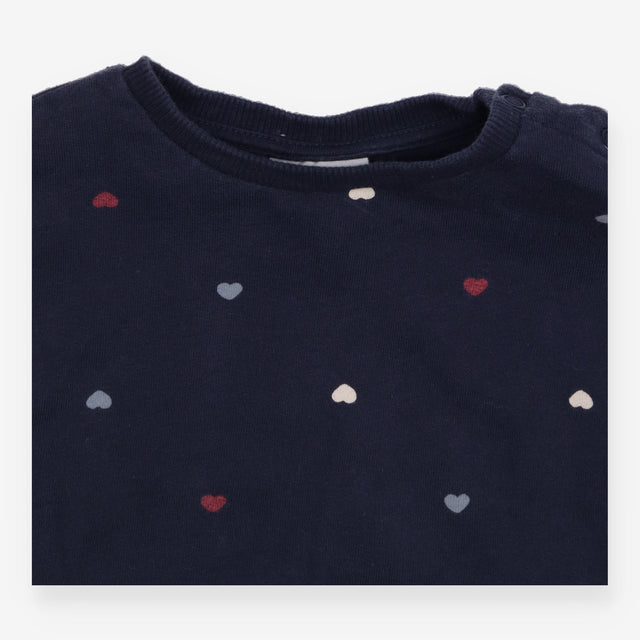 Sweatshirt Long Sleeve Heart Print Navy