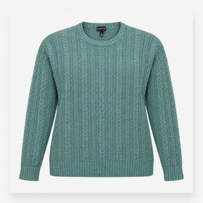 Knit Cable Jumper Sage Green Crew Neck