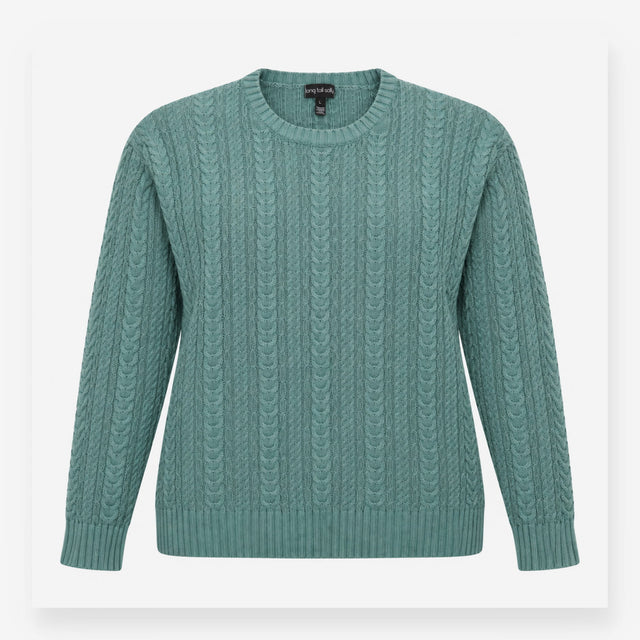 Knit Cable Jumper Sage Green Crew Neck