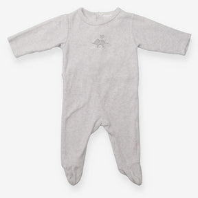 sleepsuit grey velor bird perched on elephant