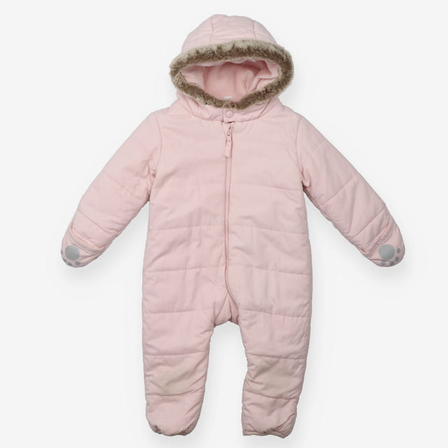 Pramsuit pink fur hood fleece lined 