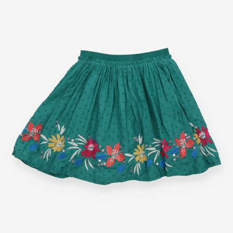 Skirt Green Sequin and Flower Applique