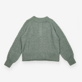 Knitted Jumper Laurel Green Mohair Wool Blend Cabl