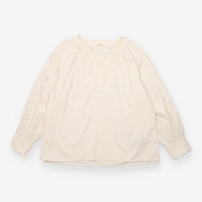 Cotton Blouse Cream Textured Stripe Popover Long S