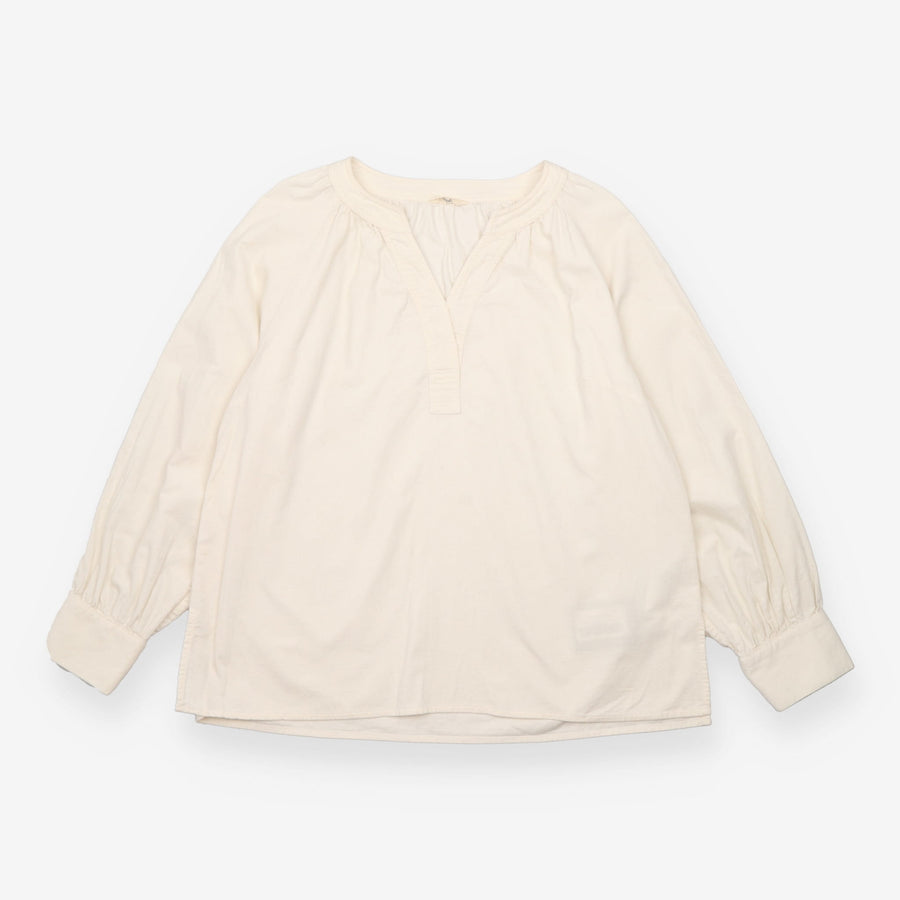 Cotton Blouse Cream Textured Stripe Popover Long S