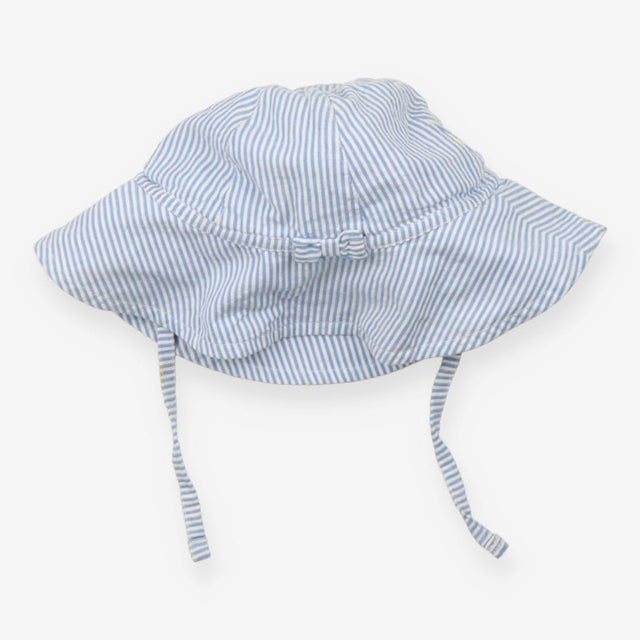 Sunhat with ties blue white stripes 