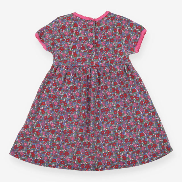 Pink and Red Flowers Dress with Pocket