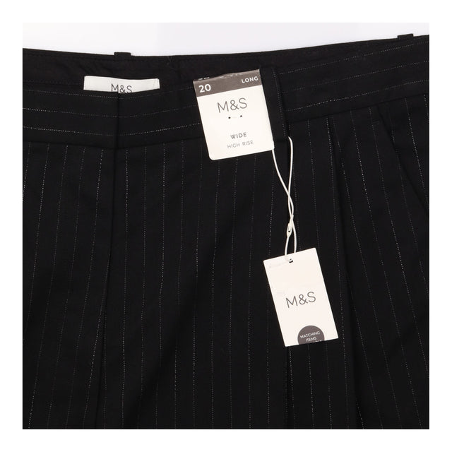 Wide Leg Trousers Black Pinstripe High Rise Pleat 