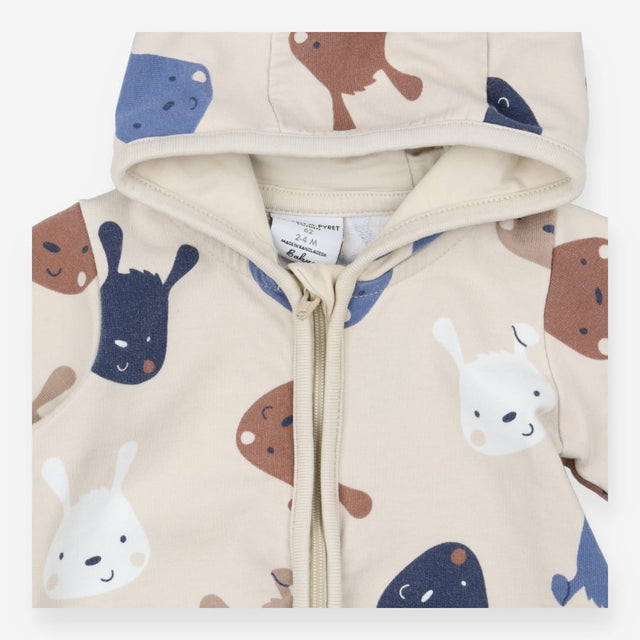 Hooded onesie cream with bunny faces