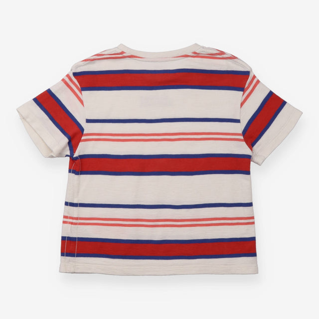 White T-shirt with Red and Blue Stripes