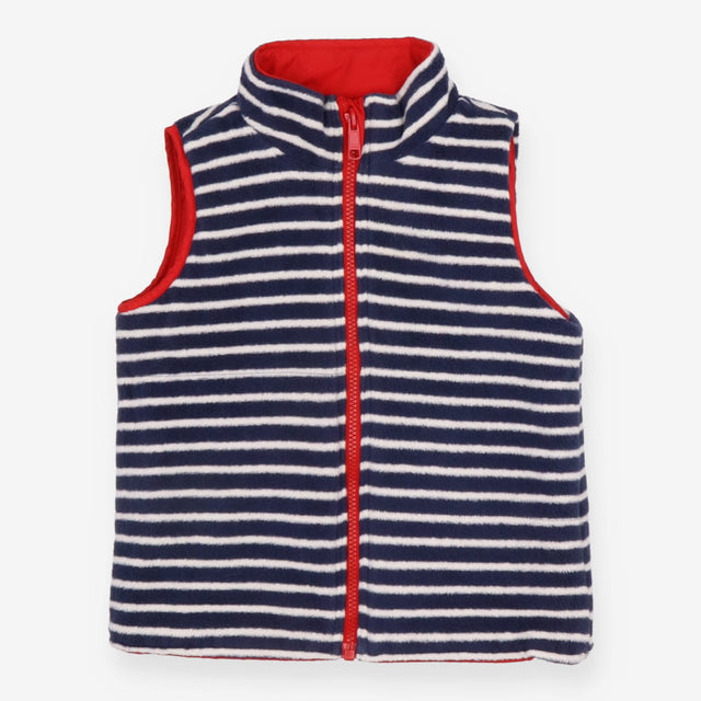 Reversible gilet red navy and white stripe
