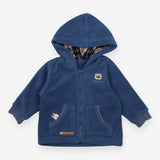 Fleece Hoodie Zipped Blue Embroidered Bear 