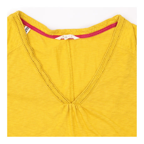 Top Mustard Yellow Cotton Sleeveless V Neck Ladder