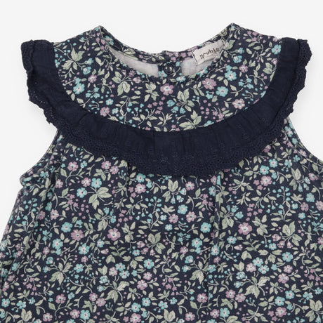 Navy Floral Dress with Frill Detail