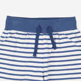 Blue and white stripe joggers with blue knee patch