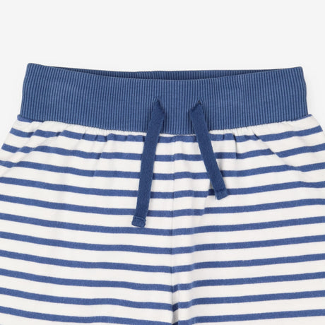 Blue and white stripe joggers with blue knee patch