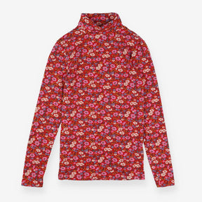 T-shirt red flora roll neck