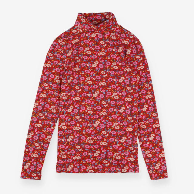T-shirt red flora roll neck