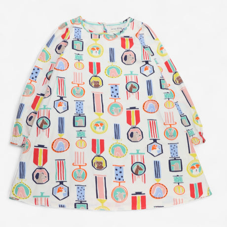 Cream Long Sleeve Woven Dress Animal Medals