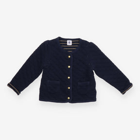 Navy Quilted Jacket with Gold Stripe Lining