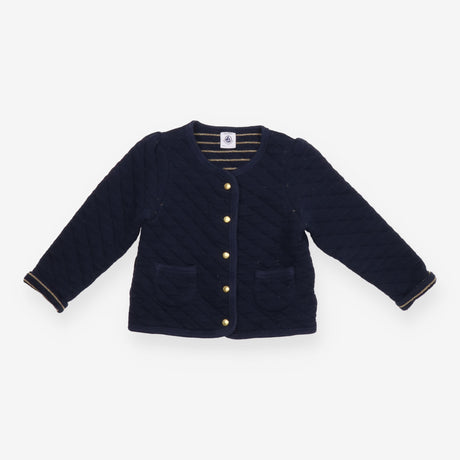 Navy Quilted Jacket with Gold Stripe Lining