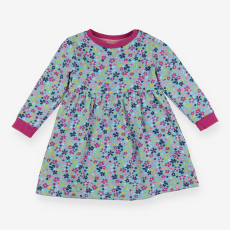 Blue Flowers Dress Purple Lining 