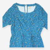 Jumpsuit Teal Blue Celestial Print Wrap Front