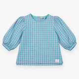 Top Green Gingham Puff Sleeve