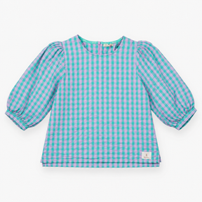 Top Green Gingham Puff Sleeve