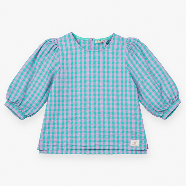 Top Green Gingham Puff Sleeve