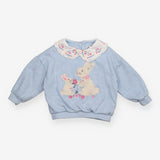 Blue frill collar sweater with rabbits