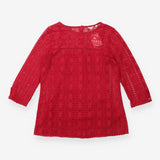Lace Top Red Floral Long Sleeve V Neck