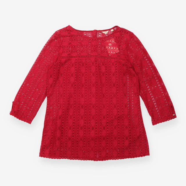 Lace Top Red Floral Long Sleeve V Neck