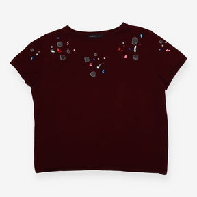Gem Collar Short Sleeve Knit Top