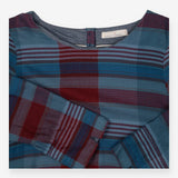 Blue Red Check Smock Dress Cotton Short Sleeve
