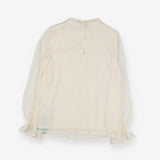 Blouse cream smocked sheer sleeve