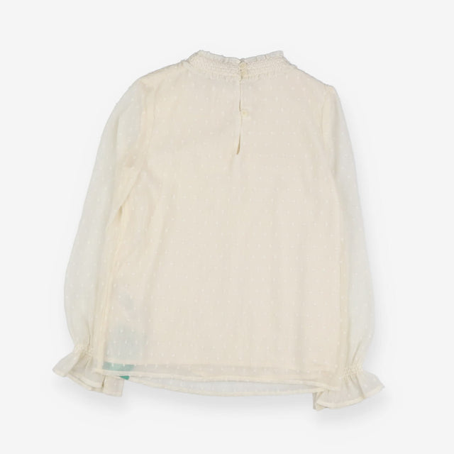 Blouse cream smocked sheer sleeve