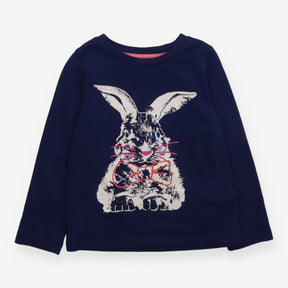 Tee LS blue rabbit with bow tie