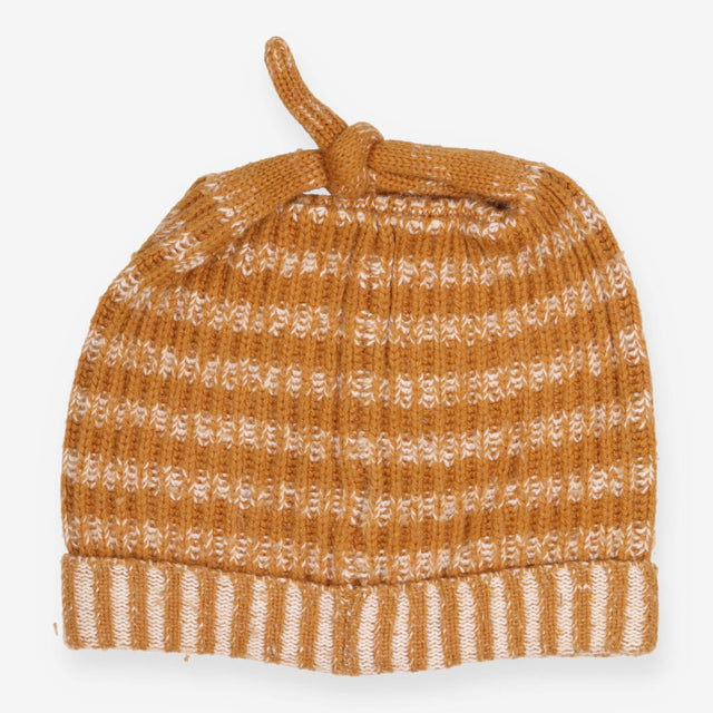 Knot Hat Knit Mustard and White